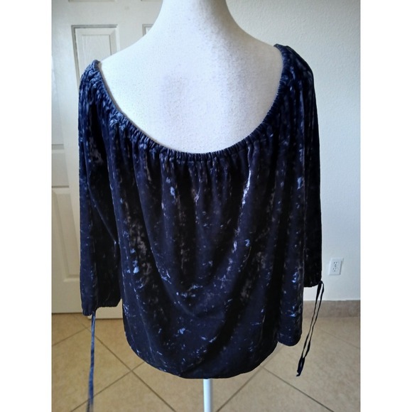 American Eagle Top Off the Shoulders Navy Velvet Ties Womens Size Medium Peasant - Picture 4 of 15